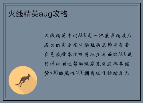 火线精英aug攻略